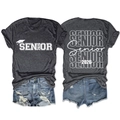 Flat lay of gray Senior 2026 t-shirt showing front and back graduation print details - Heather Grey (White Font)