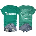 Front and back view of green Senior 2026 graduation t-shirt with graduation cap print - Dark Green (White Font)