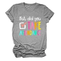 Detailed flat lay of grey cotton T-shirt featuring colorful take attendance text print - Dark Grey (White Text) / S