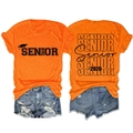 Detailed flat lay of front and back orange Senior 2026 graduation cotton t-shirt - Orange (Black Font)