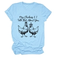 Flat lay of light blue cotton T-shirt featuring funny chicken graphic and quote print - Light Blue (Black Text)