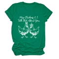 Detail of green cotton t-shirt featuring two illustrated chickens and witty slogan print - Ink Green (White Text)