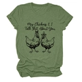 Grass green women's T-shirt with humorous chicken illustration and personalized slogan - Olive Green (Black Text)
