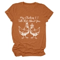 Detail of soft mustard yellow t-shirt with funny chicken graphic and white lettering - Burnt Orange (White Text)