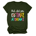 Détail du t-shirt enseignant vert olive foncé avec imprimé présence et texture en coton doux - S / Hauts / Vert Militaire