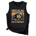 Detail of black sleeveless vest with vintage opossum print and front knot design - Black