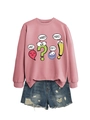 Close-up of pink crewneck sweatshirt featuring funny conversation bubbles print - Rose Gold