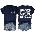 Camiseta azul de mujer con estampado surviving spite y pantalones cortos denim - Azul Marino (Logo Blanco)