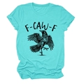 Nahaufnahme eines petrolfarbenen T-Shirts mit schwarzem Raben-Druck und F-CAW-F Grafik - S / Oberteile / Tiefwasserblau