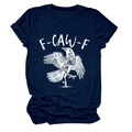 Detail des weißen Raben-Kunstdrucks und F-CAW-F-Text auf dunkelblauem Baumwoll-T-Shirt - S / Oberteile / Marineblau