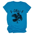 Detailansicht des himmelblauen T-Shirts mit schwarzem Rabendruck und F-CAW-F Schriftzug - S / Oberteile / See-Blau (Schwarzer Druck)