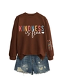Sweat-shirt marron avec imprimé KINDNESS is free et détail sur la manche - Café (Impression Blanche)