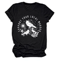 Dettaglio della t-shirt in cotone nero con stampa occulta di corvo bianco e maniche risvoltate - S / Nero (Stampa Bianca)