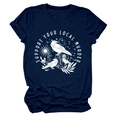 Dettaglio maglietta in cotone blu navy con stampa grafica Support Your Local Murder corvo - S / Blu Notte (Stampa Bianca)