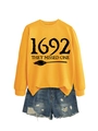 Detail of yellow sweatshirt with black 1692 they missed one text print and broom - Yellow Sweatshirt (Black Font)