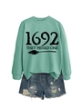 Detail of mint green 1692 they missed one sweatshirt with distressed denim shorts - Light Green Sweatshirt (Black Font)