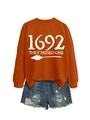 Flat lay of orange 1692 They Missed One sweatshirt and ripped denim shorts set - Burnt Orange (White Font)