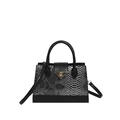 Minimalistische zwarte handtas met slangenleer patchwork en metalen sluiting - Zwart