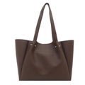 Minimalist large dark brown tote bag in matte faux leather with silver stud accents - Brown