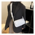 Detail of white quilted nylon crossbody bag with glossy finish and wide adjustable shoulder strap - White