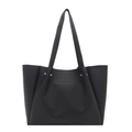 Minimalist black matte large capacity tote bag with silver rivets and dual shoulder straps - Black