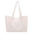 Chic off-white faux leather tote bag with long dual straps and silver stud details - White
