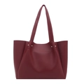 Deep red soft leather tote bag with silver studs and long shoulder straps for daily use - Red
