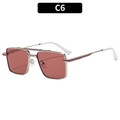 Retro square sunglasses with silver metal frame and dark red lenses, color option C6 - Silver Frame Red Lens