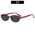 Retro-Oval-Sonnenbrille mit transparentem bordeauxfarbenem Rahmen und grauen Gläsern - Roter Rahmen Graue Linsen (C2)