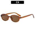 Vintage-Oval-Sonnenbrille mit bernsteinfarbenem Rahmen und braunen Gläsern in 45-Grad-Ansicht - Tee Rahmen Tee Linse (C4)