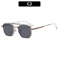 Retro Pilot Metall Sonnenbrille in Gold mit grauen Gläsern und roten Akzenten, Modell C2 - C2-Silberner Rahmen Graue Gläser