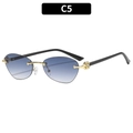 Vintage rimless sunglasses with gradient blue lenses and gold floral rhinestone detail - Gold Frame Gradient Grey Lens (C5)