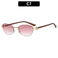 Vintage rimless sunglasses with pink gradient lenses and brown wood grain arms - Gold Frame Gradient Pink Lens (C7)