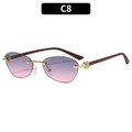 Frameless sunglasses with purple gradient lenses and wood-pattern temples in color C8 - Gold Frame Grey Pink Lens (C8)