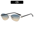 Retro rimless sunglasses with blue-yellow gradient lenses and floral hinge detail - Silver Frame Blue Tea Lens (C9)