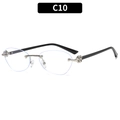 Retro rimless cat-eye sunglasses with silver metal hardware and floral details, model C10 - Silver Frame Clear Lens (C10)
