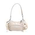 Sweet cream white underarm pillow bag with shiny leather finish and ribbon bows - White