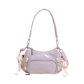 Lavender glossy patent leather baguette shoulder bag with balletcore silk bow accents - Purple