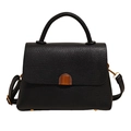 Classic black shoulder bag with lychee grain texture and elegant gold metal buckle - Black