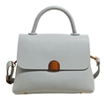 Elegant light gray litchi grain leather handbag with bronze lock and adjustable strap - Blue