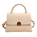 Elegante borsa a mano beige in pelle martellata con chiusura in bronzo e manico superiore - Beige
