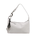 Light gray suede underarm bag with silver carabiner buckle and heart pendant charm - Off-white