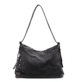 Grand sac cabas en denim noir rétro avec finitions délavées et clous en métal - Noir