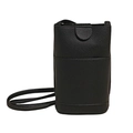 Vertical black crossbody phone bag in pebble leather with flap buckle and slim strap - No Pendant / Black
