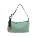 Mint green suede crossbody bag with large silver spring buckle and heart pendant - Blue
