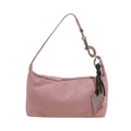 Pink suede hobo bag featuring a silver heart pendant and minimalist shoulder strap - Pink
