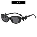 Y2K cat-eye zonnebril in zwart met decoratieve 3D-strik en grijze glazen - Zwart Frame Grijze Lenzen (C1)