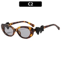 Y2K cat-eye zonnebril in schildpadprint met zwarte 3D-strikjes en grijze glazen - Schildpad Frame Grijze Lenzen (C2)