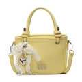 Yellow litchi texture bucket bag with pearl heart charm and white lace bow accessory - Yellow + Pearl Bow Heart