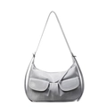 Sac bandoulière gris minimaliste avec deux poches avant et une bandoulière réglable - Bleu